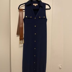 Michael Kors navy blue dress with brown belt. XS
